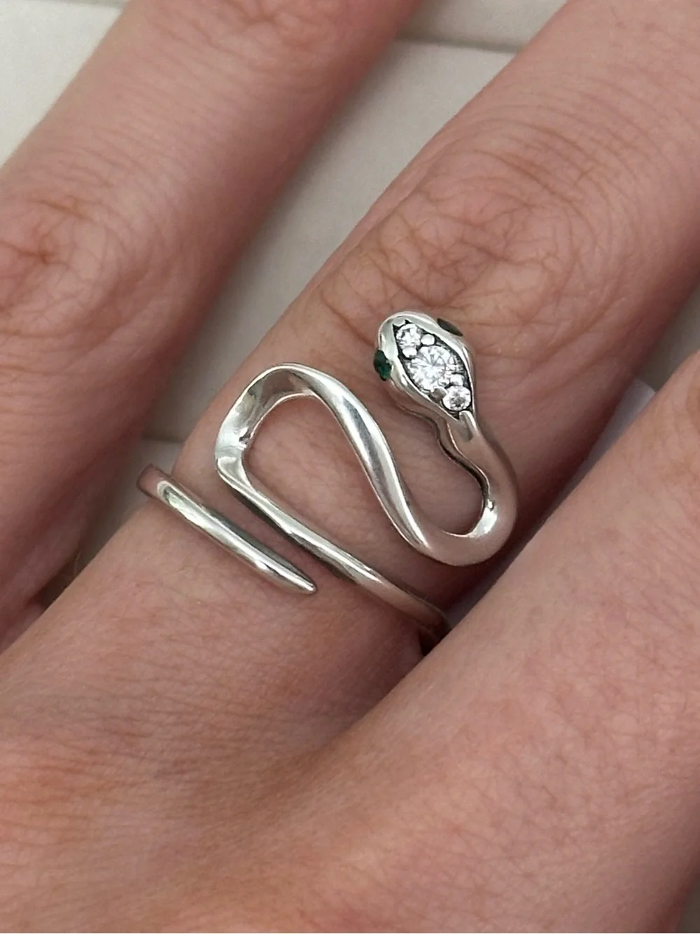 New! Sterling Silver Snake Wrap Ring with Green Accent